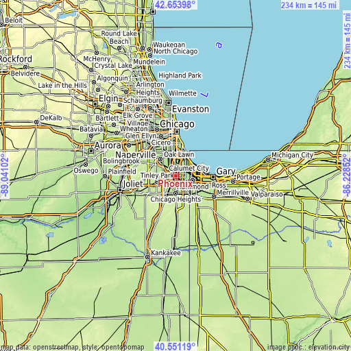 Topographic map of Phoenix