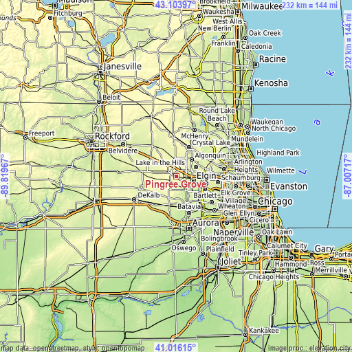 Topographic map of Pingree Grove