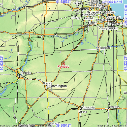 Topographic map of Pontiac