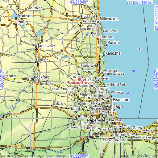 Topographic map of Prairie Grove