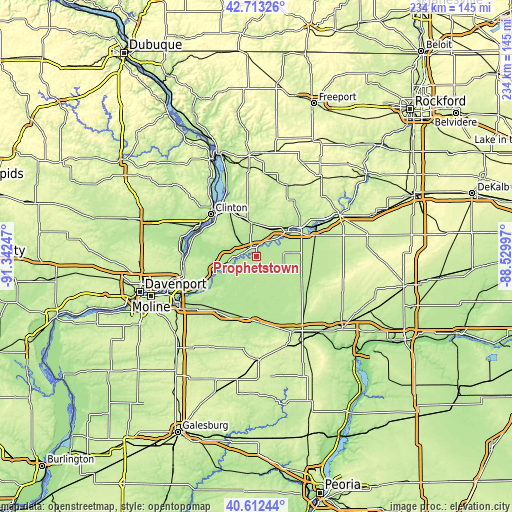 Topographic map of Prophetstown