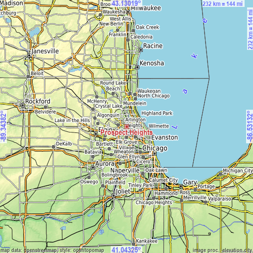 Topographic map of Prospect Heights