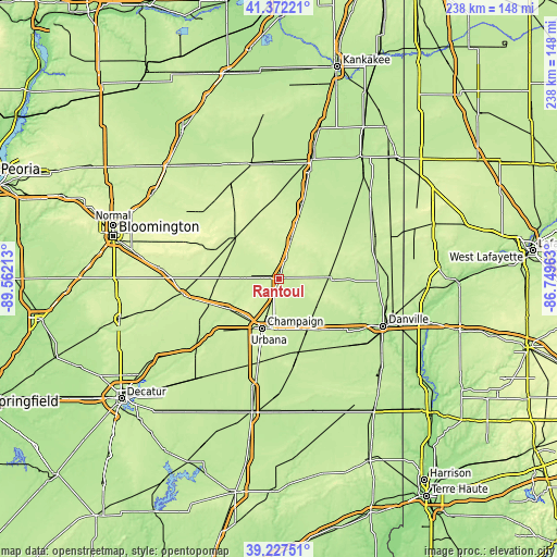 Topographic map of Rantoul