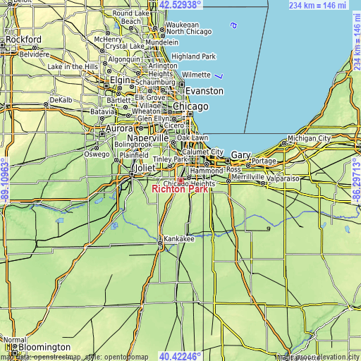 Topographic map of Richton Park