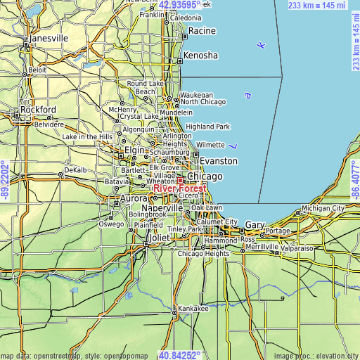 Topographic map of River Forest