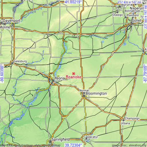 Topographic map of Roanoke