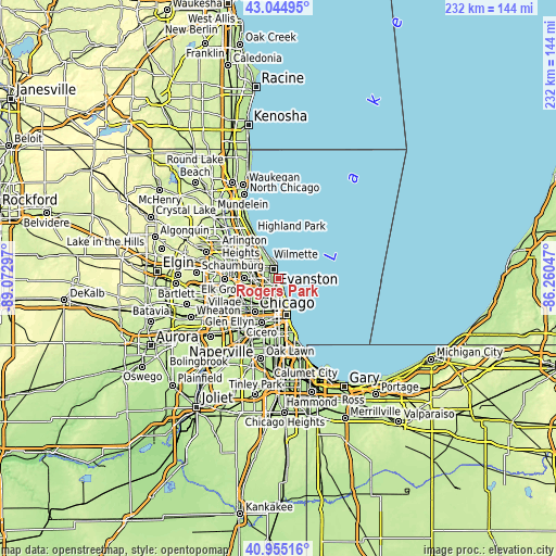 Topographic map of Rogers Park