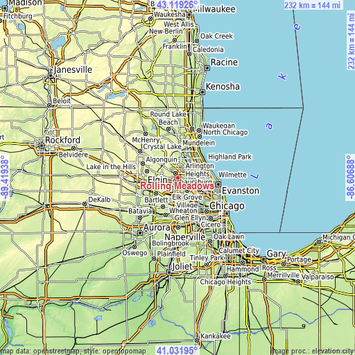 Topographic map of Rolling Meadows