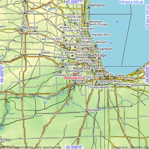 Topographic map of Romeoville