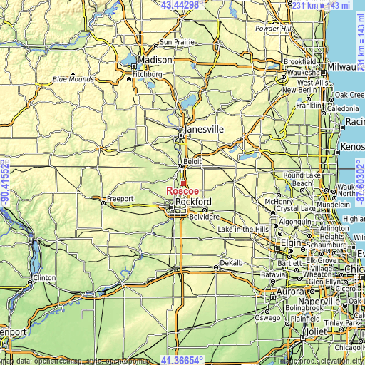 Topographic map of Roscoe