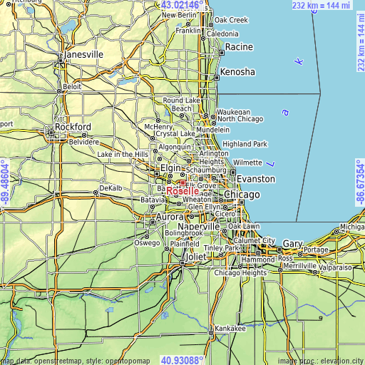 Topographic map of Roselle