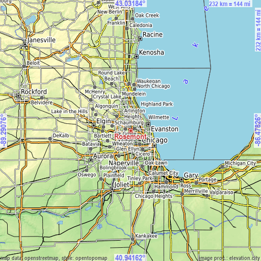 Topographic map of Rosemont