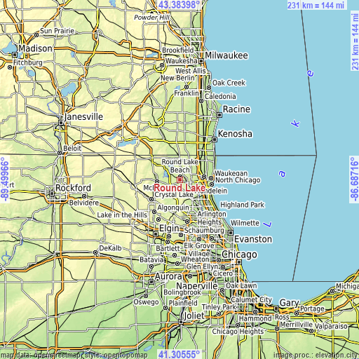 Topographic map of Round Lake