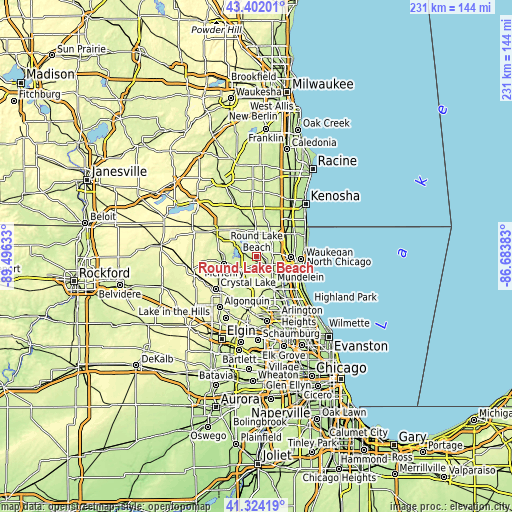 Topographic map of Round Lake Beach