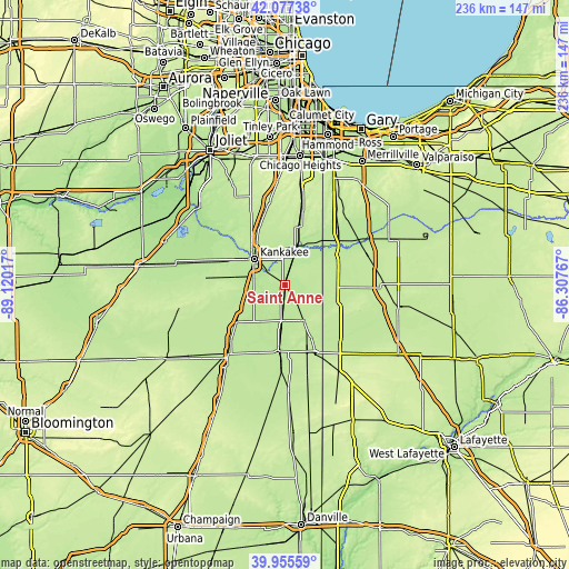 Topographic map of Saint Anne