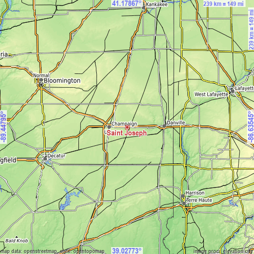 Topographic map of Saint Joseph