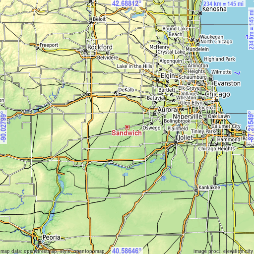 Topographic map of Sandwich