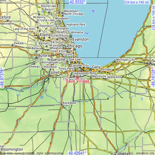 Topographic map of Sauk Village