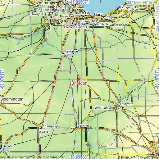 Topographic map of Sheldon