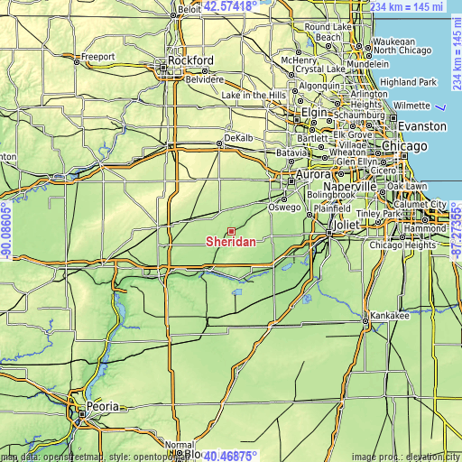 Topographic map of Sheridan