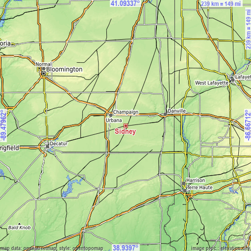 Topographic map of Sidney