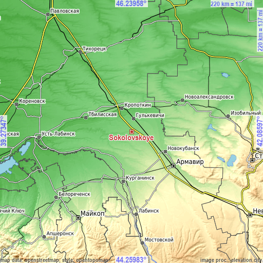 Topographic map of Sokolovskoye