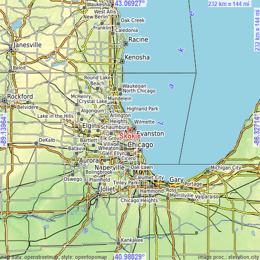 Topographic map of Skokie