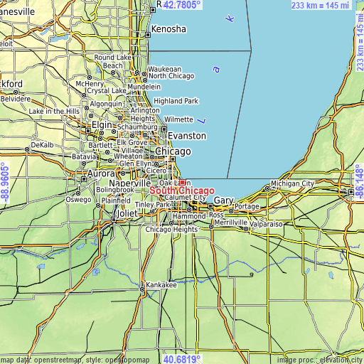 Topographic map of South Chicago