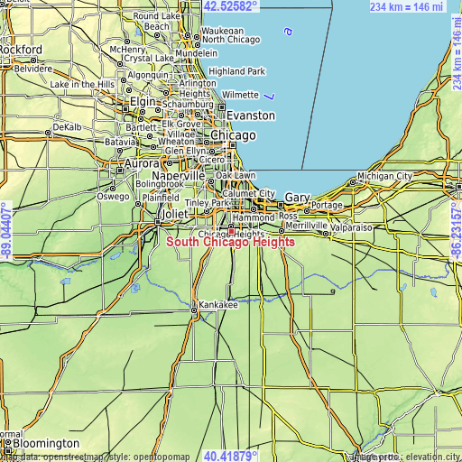 Topographic map of South Chicago Heights