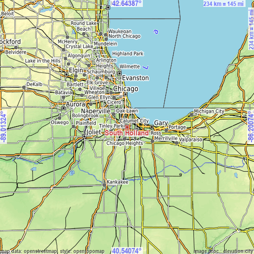 Topographic map of South Holland