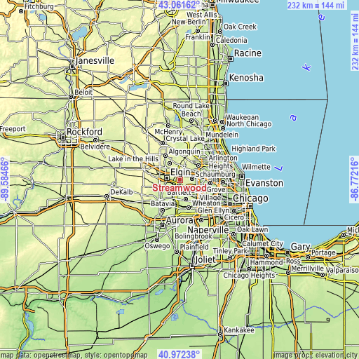 Topographic map of Streamwood