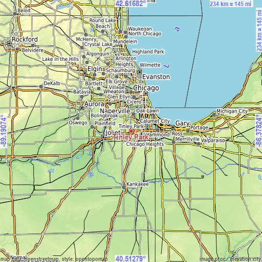 Topographic map of Tinley Park