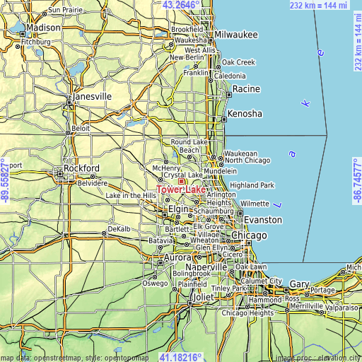 Topographic map of Tower Lake