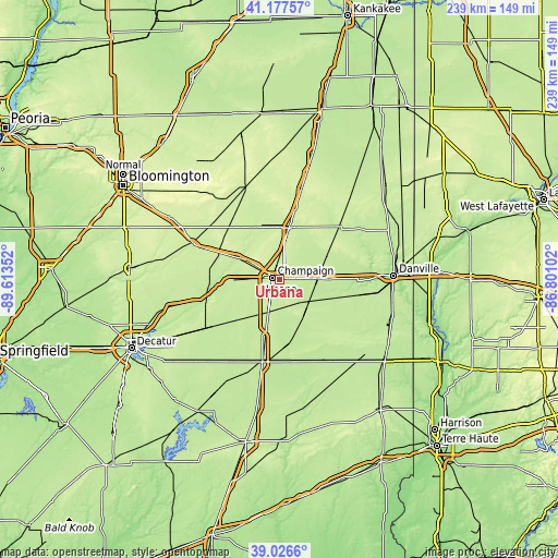 Topographic map of Urbana