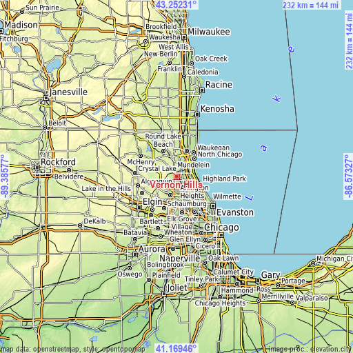 Topographic map of Vernon Hills