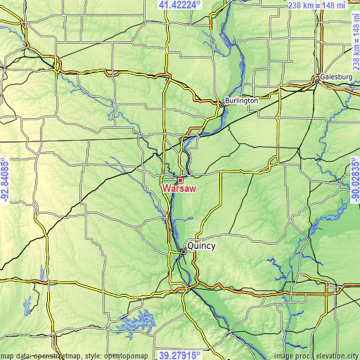 Topographic map of Warsaw