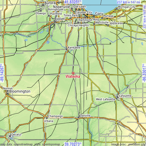 Topographic map of Watseka