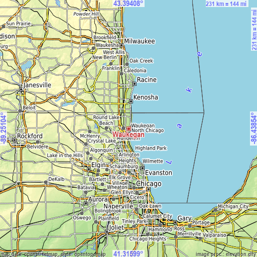 Topographic map of Waukegan