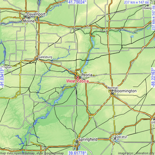 Topographic map of West Peoria