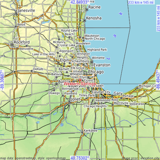 Topographic map of Western Springs