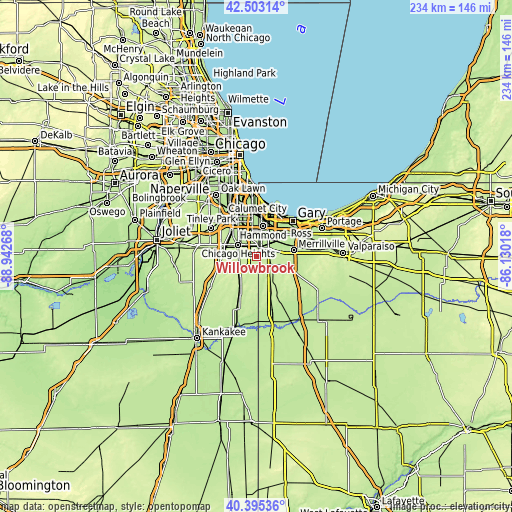 Topographic map of Willowbrook