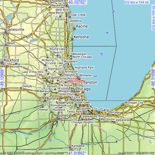 Topographic map of Wilmette