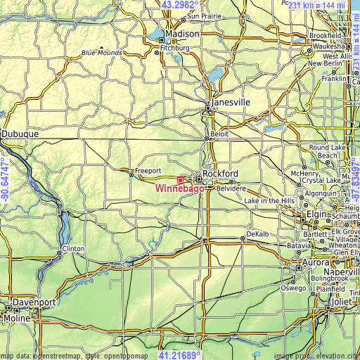 Topographic map of Winnebago