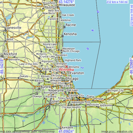 Topographic map of Winnetka