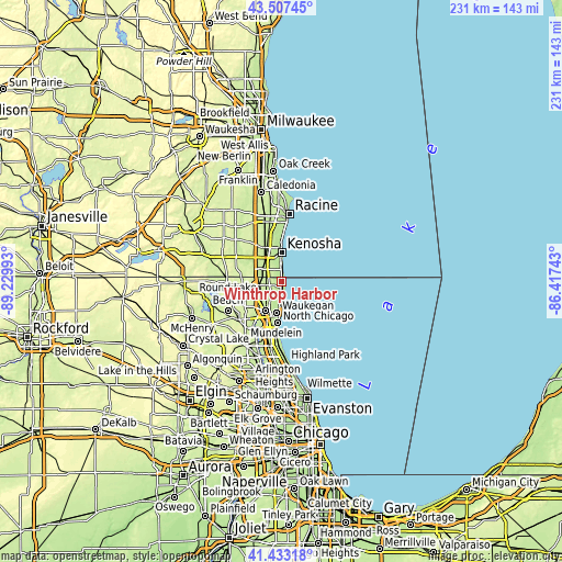 Topographic map of Winthrop Harbor