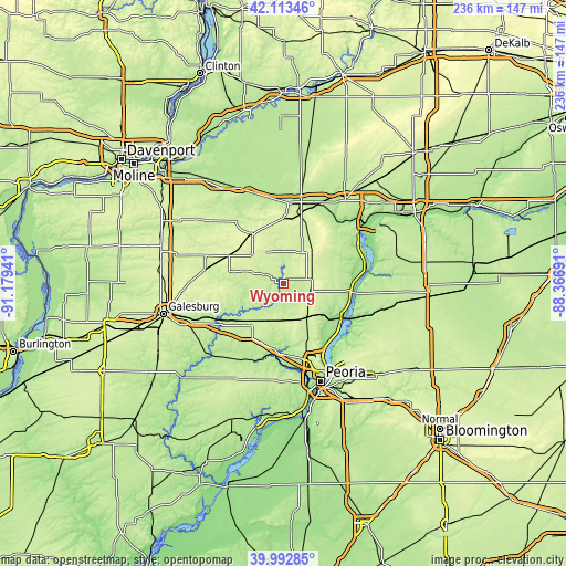 Topographic map of Wyoming