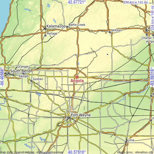 Topographic map of Angola