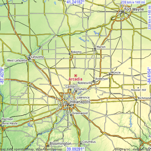 Topographic map of Arcadia