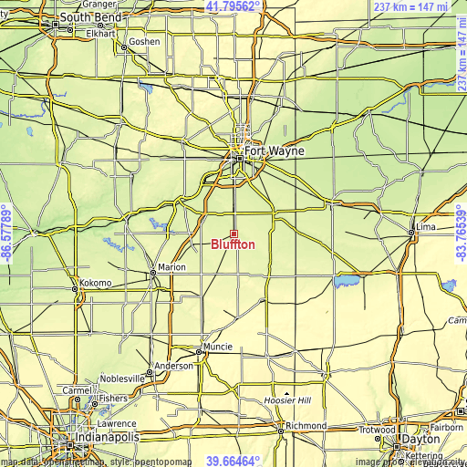 Topographic map of Bluffton