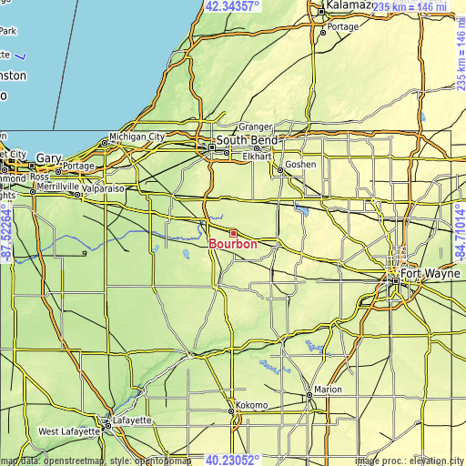 Topographic map of Bourbon